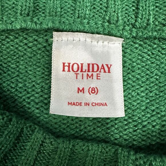 Holiday Time Kids Sz M 8 Green Christmas Sweater Santa Paws Pug Dog Ugly Sweater - Picture 8 of 9